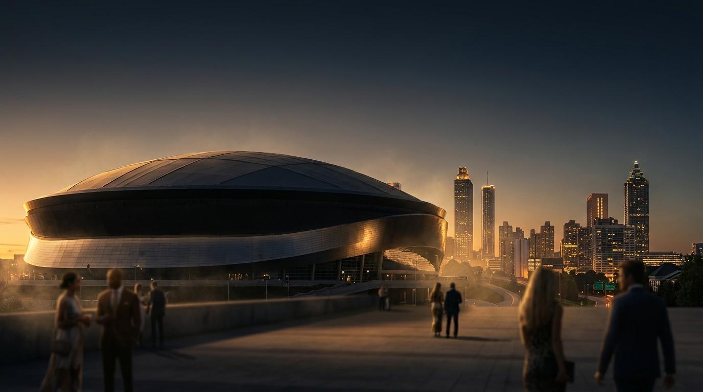 The World Cup comes to Atlanta — Mercedes-Benz Stadium at dusk