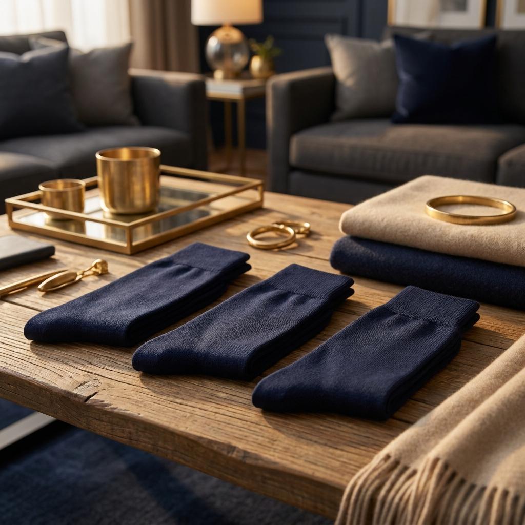 Merino Wool Blend Dress Socks — Solid Navy, 3-Pack