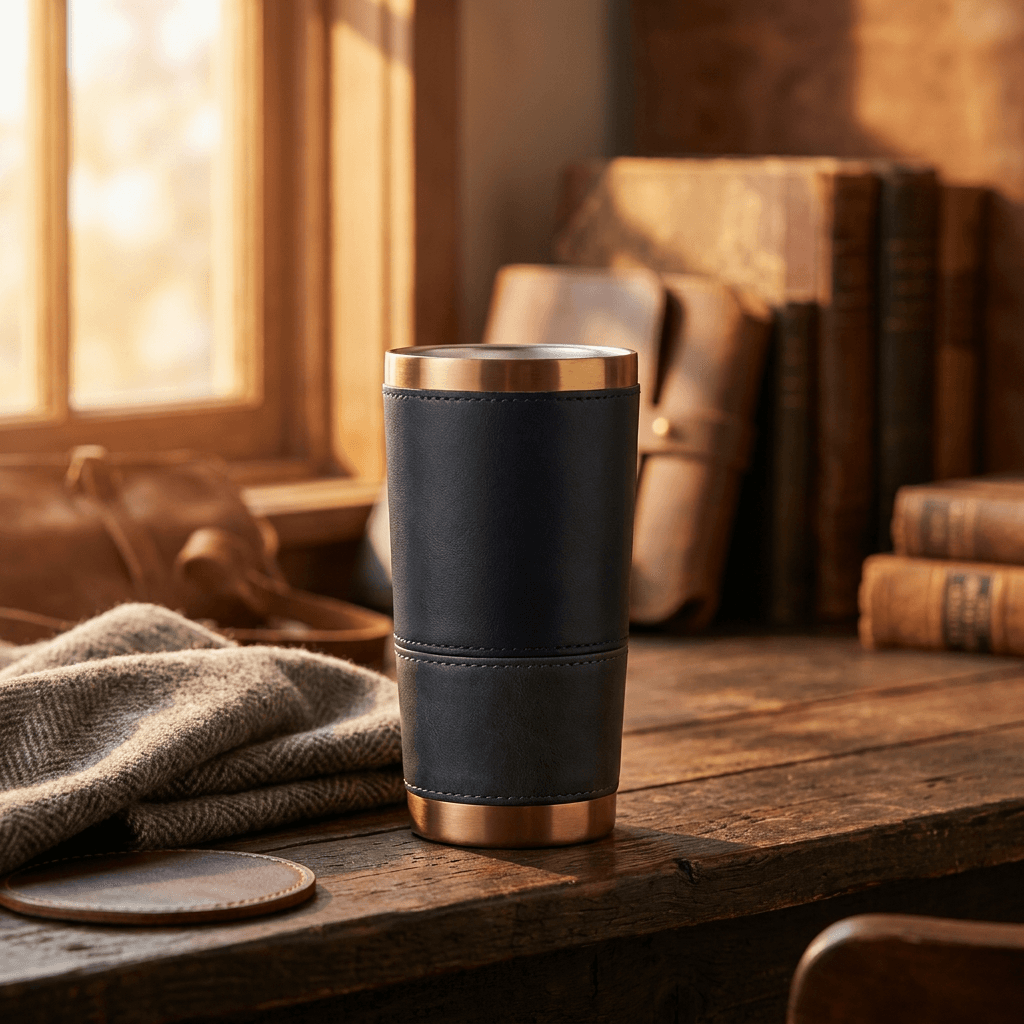 Leather-Wrapped Stainless Vacuum Insulated Tumbler 20 oz
