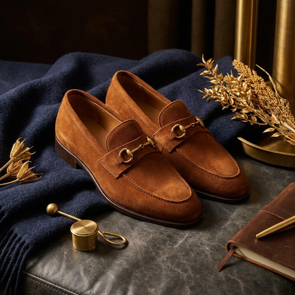 Men's Suede Horsebit Loafer in Cognac