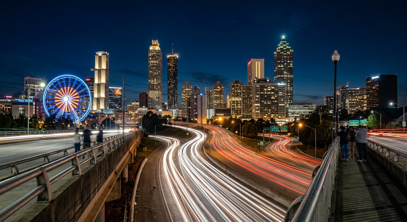 Atlanta skyline at night from Jackson Street Bridge