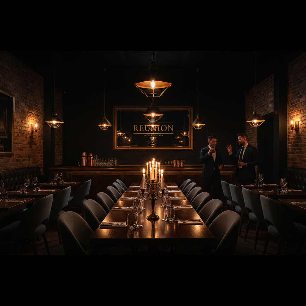Reunion Kitchen & Bar dining room — warm lighting, neighborhood feel, the kind of room that earns regulars