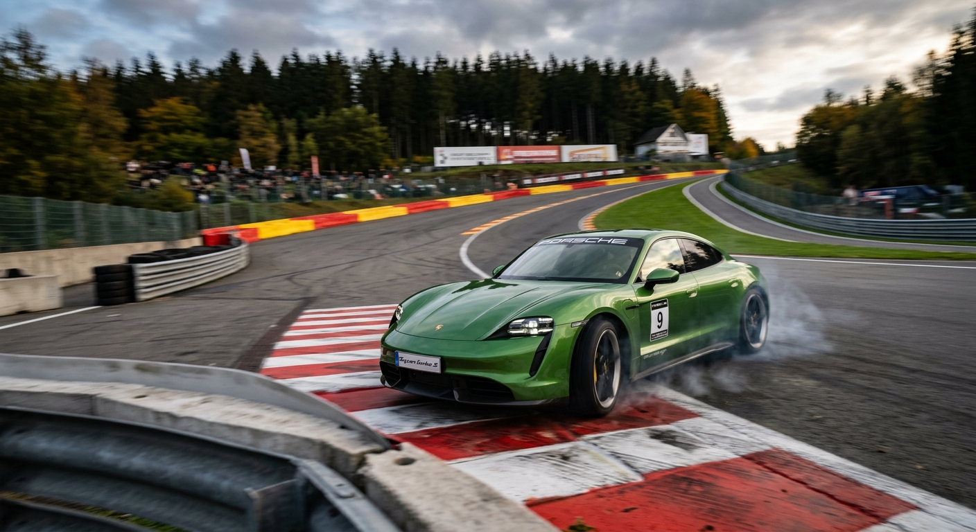 Porsche Taycan Turbo S accelerating on the dynamics pad