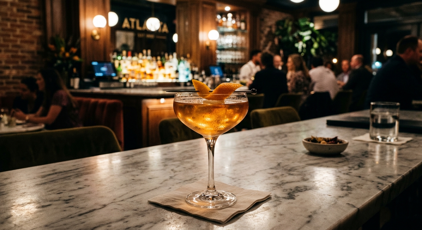 Craft cocktail and raw bar platter at Marcel steakhouse