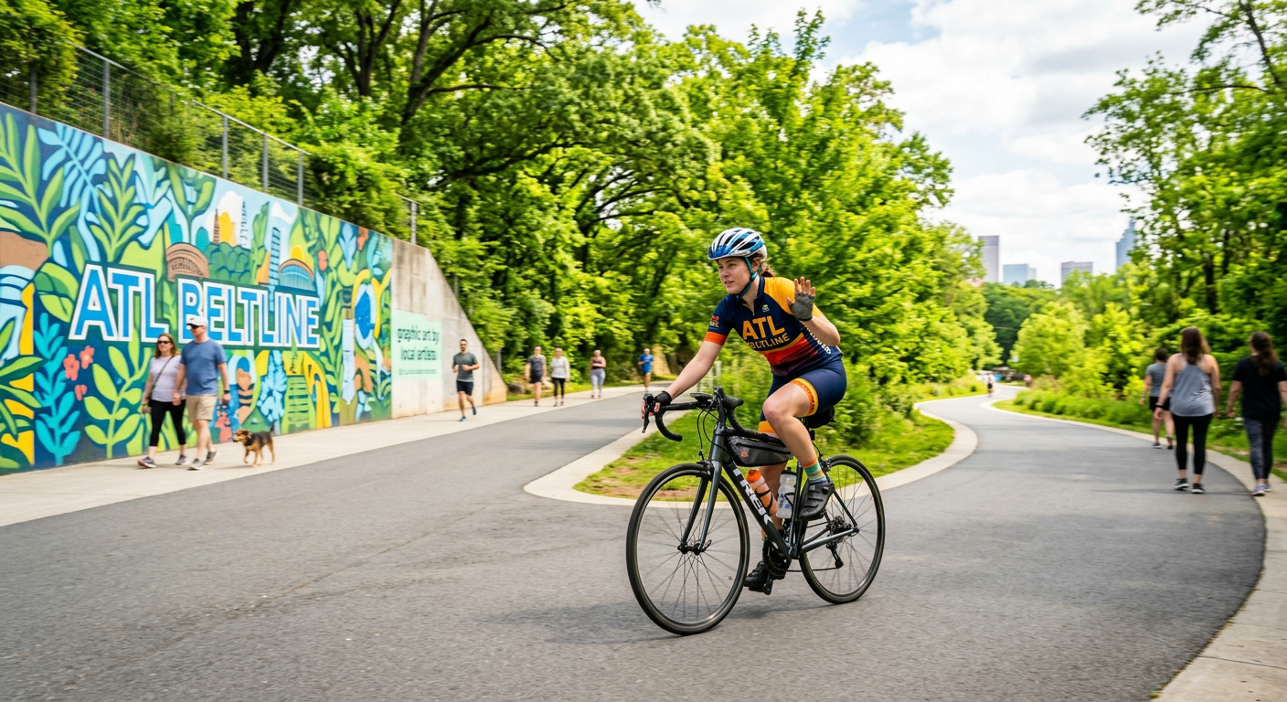 Cyclists riding on the Atlanta BeltLine Westside Trail
