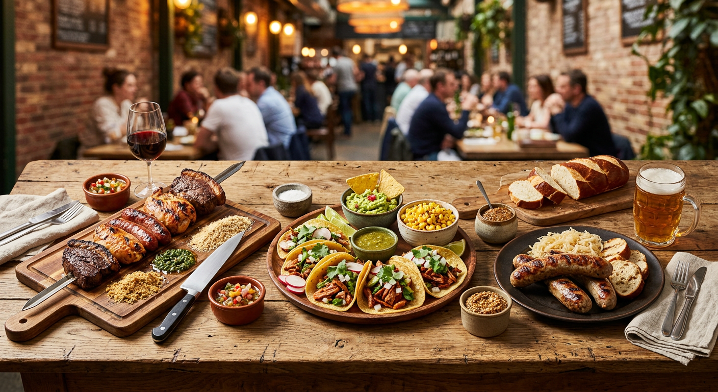 International cuisine spread at an Atlanta restaurant