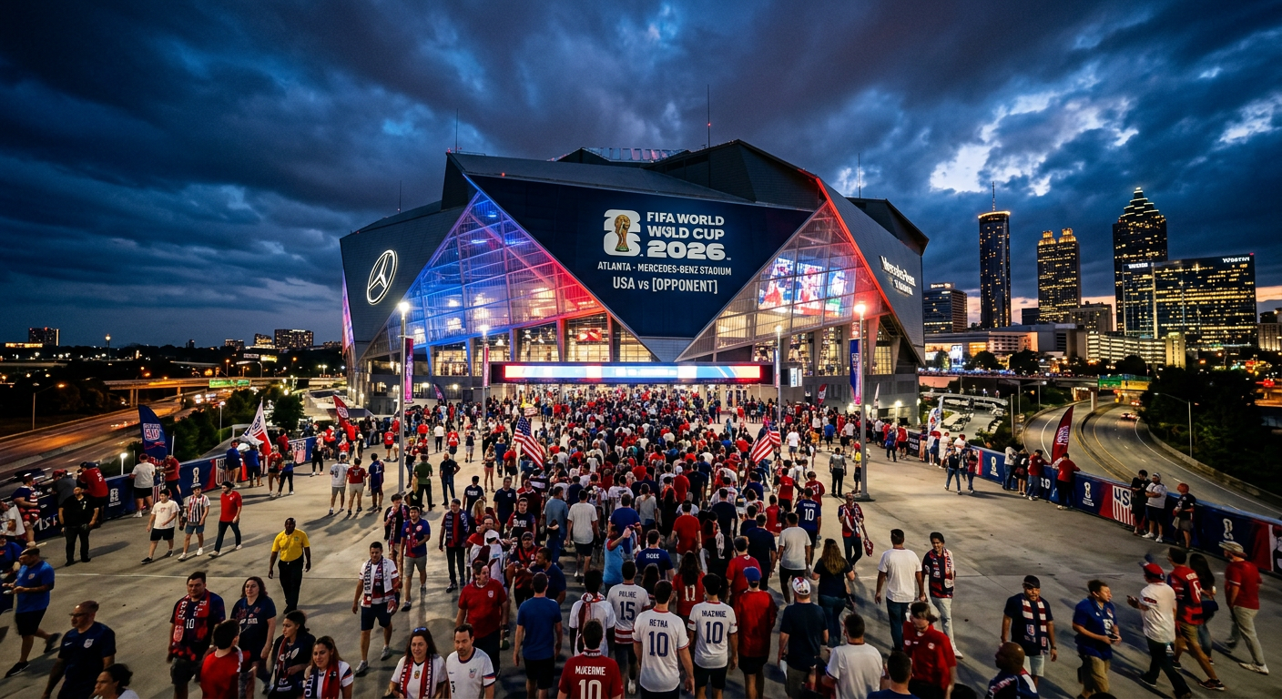 Interior view of Mercedes-Benz Stadium during a soccer match